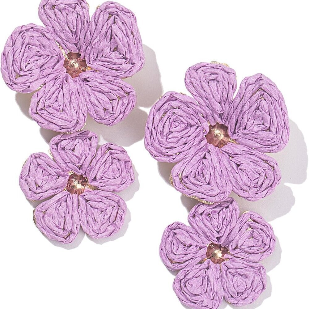 Flower Drop Earrings Raffia Floral Boho Dangle Statement Jewelry for Women
